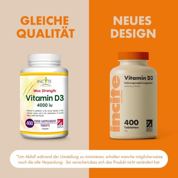 Vitamin D3-400 leicht einnehmbare Premium Vitamin D3-Mikrotabletten – Tablette Cholecalciferol VIT D3-Vegetarisches Nahrungsergänzungsmittel-Hergestellt von Incite Nutrition in Großbritannien – Bild 2