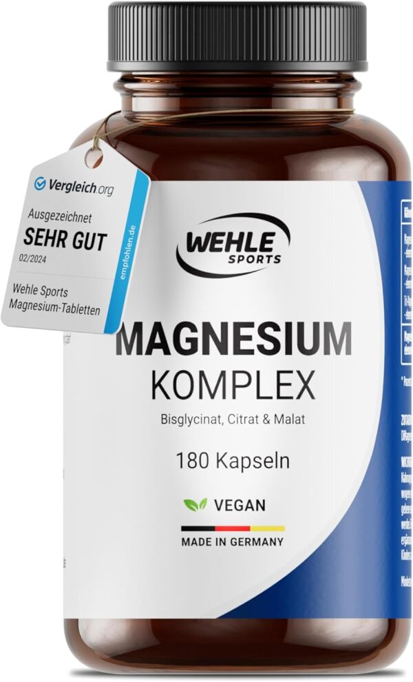 Magnesium Komplex 375mg elementares Magnesium je Tagesdosis. Magnesiumbisglycinat Magnesiumcitrat Magnesiummalat, hochdosiert, vegan (180 Kapseln)