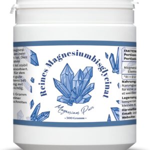 Pure Magnesium Bisglycinat Pulver - Magnesiumbisglycinat 200mg Elementares Magnesium pro gramm - Ohne Magnesiumstearat