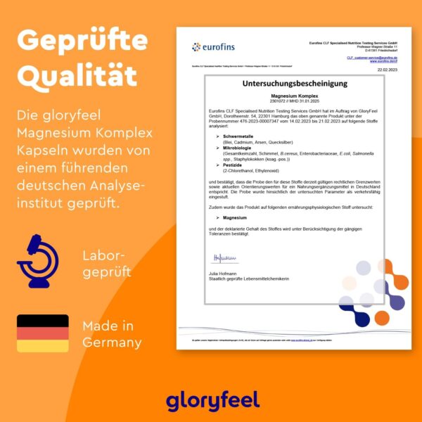 Magnesium Komplex - 5-in-1 Premium Verbindungen - Magnesiumcitrat, Magnesium Bisglycinat, Magnesiumoxid, Magnesiummalat & Ascorbat - Bioaktive Magnesium-Quellen - 100% vegan – Bild 7