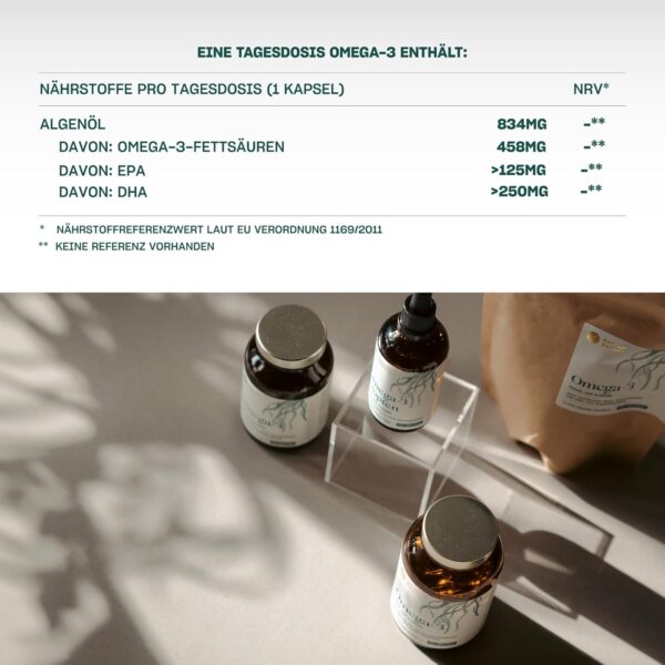 Veganes Omega 3 aus Algenöl | 120 hochdosierte Kapseln für 4 Monate | Eine Kapsel täglich zur Unterstützung der normalen Hirn, Augen & Herzfunktion | laborgeprüft auf Reinheit – Bild 3