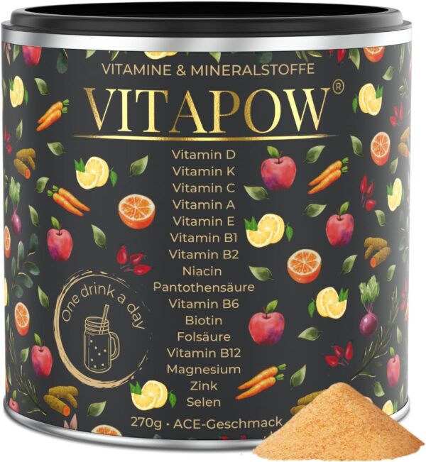 Multivitamin Pulver + Magnesium, Zink & Selen - Vitamine A-Z hochdosiert - Immunsystem stärken - hochwertige Mikronährstoffe - ohne Zuckerzusatz - vegan - in Deutschland hergestellt - ACE Geschmack