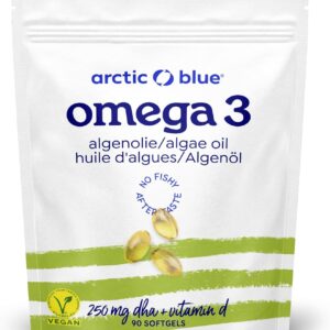 Arctic Blue Vegane Omega 3 Kapseln - 90 Stück - Algenöl mit Vitamin D3 – hochdosiert mit DHA – aus nachhaltigem, kontrolliertem Anbau und frei von Schadstoffen