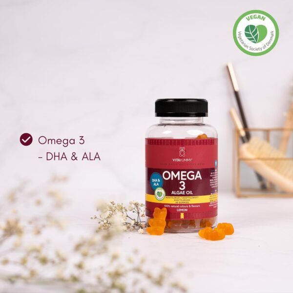 VITAYUMMY Vegan Omega 3 für Kinder und Erwachsene, Gummies mit Zitronengeschmack - Gesunde Fette aus Omega 3 Algenöl - Natürliche, Allergenfrei und Gelatinefreie - 60 Gummy Vitamins, 1 Monat – Bild 2