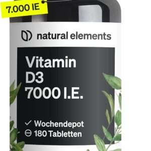 Vitamin D3 7000 I.E. – 180 Tabletten – das Sonnenvitamin als Wochendepot – hochdosiert, ohne unnötige Zusätze – in Deutschland produziert & laborgeprüft