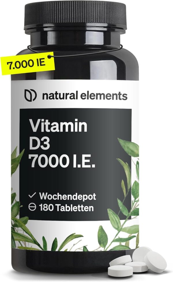 Vitamin D3 7000 I.E. – 180 Tabletten – das Sonnenvitamin als Wochendepot – hochdosiert, ohne unnötige Zusätze – in Deutschland produziert & laborgeprüft