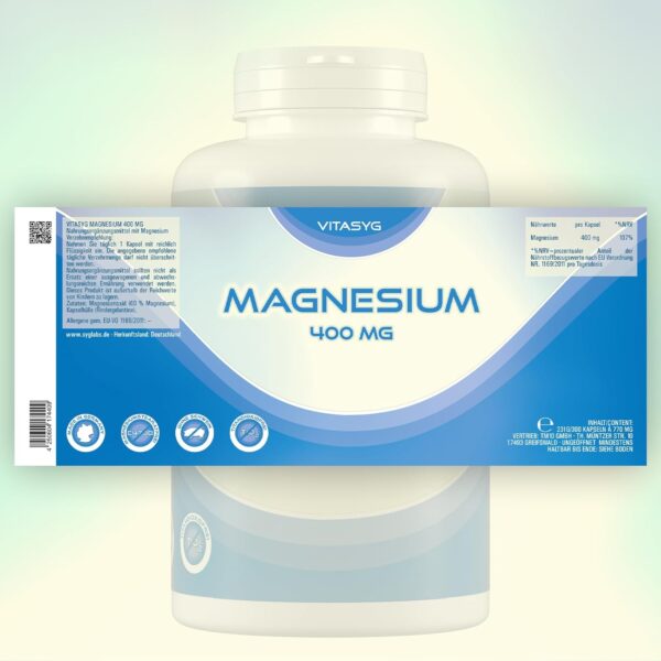 Magnesium 400-300 Kapseln (10 Monatsvorratdose) mit 400mg reinem Magnesium pro Kapsel - ohne Magnesiumstearat - Made in Germany – Bild 2