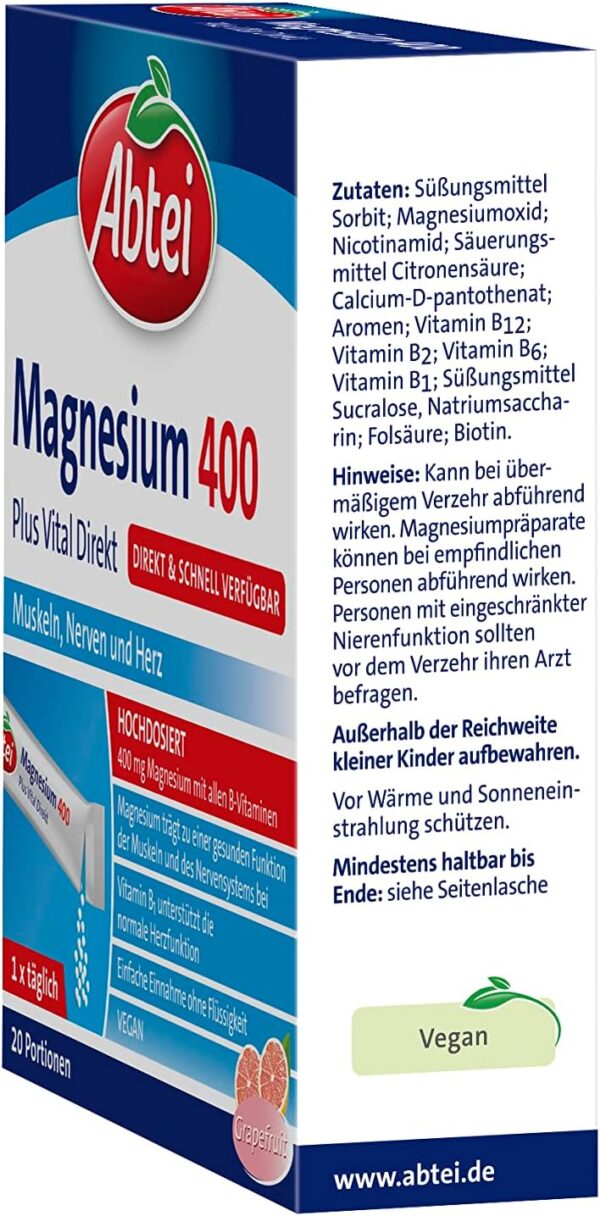 Abtei Magnesium 400 + Vitamin B Komplex, 1er Pack (1x 20 Stück) – Bild 4