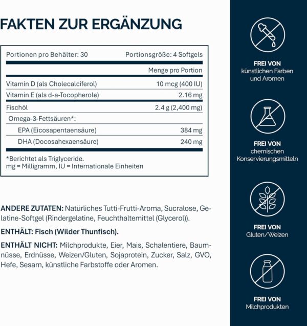 NFO Omega-3 Kids - Leckeres Tutti-Frutti Fischöl zum Kauen | Mit essentiellen Vitaminen | Kinderfreundliche Formel - 120 Kapseln – Bild 7