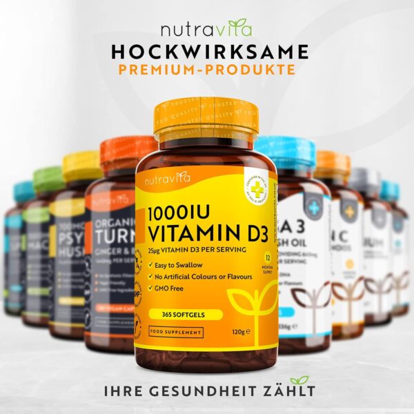 Vitamin D3 1000 I.E - 365 Kapseln - Unterstützt Knochen, Zähne, Muskeln und Immunsystem* - Vitamin D3 aus Deutschland - ohne künstlichen Zusatzstoffe - Hohe Reinheit - Hochdosiert - Premium Qualität – Bild 7