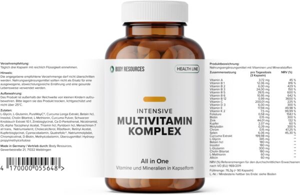 Intensive Multivitamin-Komplex 700mg I Hochdosierte Premium-Kapseln I Bioaktive Vitamine A-Z, Mineralien I Made in Germany I Hohe Bioverfügbarkeit – Bild 6