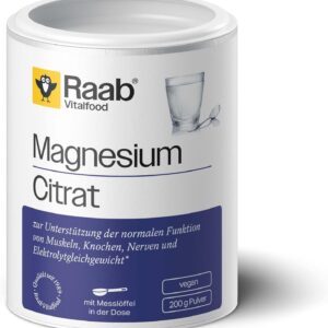 Raab Vitalfood® Magnesiumcitrat Pulver (200 g) - 100% Magnesiumcitrat ohne Zusätze, gut zu dosieren, ideal für Sportler - für Muskeln, Nerven, Elektrolyt-Haushalt - laborgeprüft, vegan