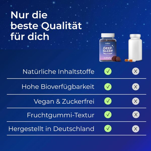 YUICY Melatonin Gummies – 60 Stk. Extrem Leckere & Zuckerfreie Gummibärchen zum Einschlafen - 0,5mg Melatonin Hochdosiert & Vegan - Bewährte Einschlafhilfe Erwachsene - Deep Sleep – Bild 6