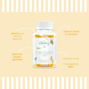 Vitabay Vitamin D3 Kinder - 120 VEGAN Vitamin D 3 1000 IE Vitamin Gummies - Kinder Vitamine Gummi Vitamin D Kinder Immunsystem stärken Kinder Vitamin D Gummibärchen Kinder Vitamin D3 D Vitamin Kinder