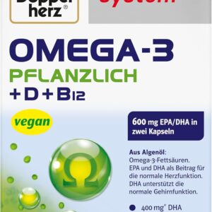Doppelherz system OMEGA-3 PFLANZLICH – Algenöl – Vitamin D als Beitrag für die normale Funktion des Immunsystems – 120 Kapseln