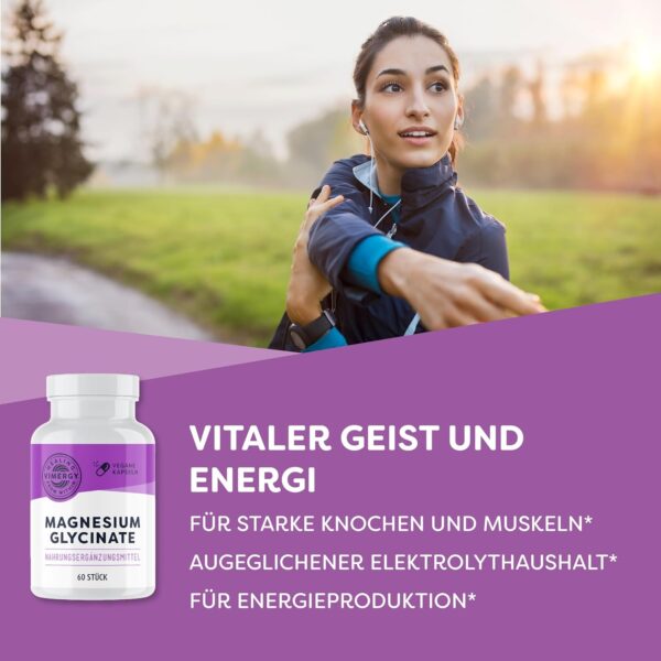 Vimergy Magnesium Glycinat Mineral Nahrungsergänzungsmittel – 30 Kapseln – Unbedenkliche Magnesium Hochdosiert Kapseln – Kurkuma & Ingwer – Glutenfrei, ohne Gentechnik – Für Keto-/Paleo Ernährung – Bild 2