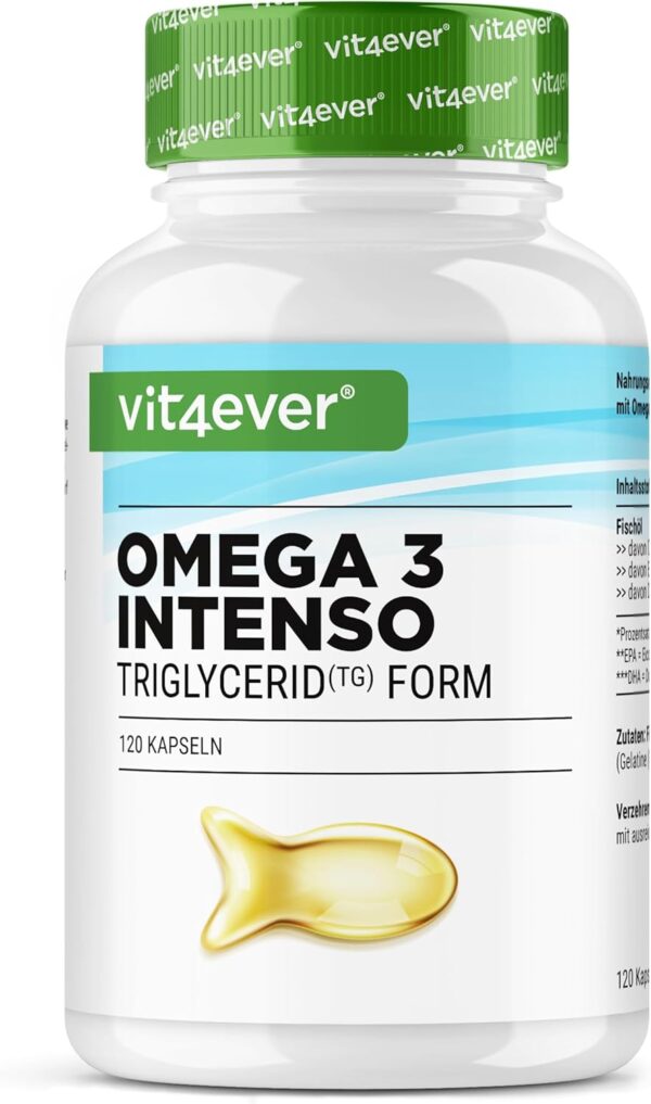 Premium Omega 3 mit 80% Fettsäuren - 120 Kapseln - 1000 mg Fischöl pro Kapsel mit EPA & DHA - Triglycerid-Form - Aufwendig gereinigt aus nachhaltigem Fischfang