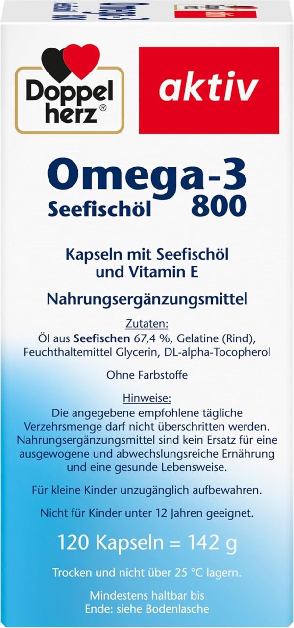 Doppelherz Omega-3 Seefischöl 800 – Mit EPA und DHA sowie Vitamin B1 als Beitrag für die normale Herzfunktion – 120 Kapseln – Bild 4