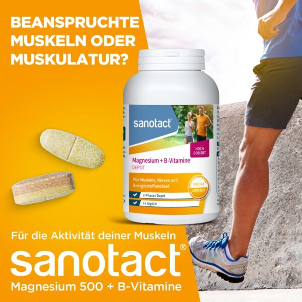 sanotact Magnesium 500 plus B Vitamine 180 Tabletten | Hochdosiertes Magnesium für Muskeln & Nerven | 100% Vegan – Bild 7
