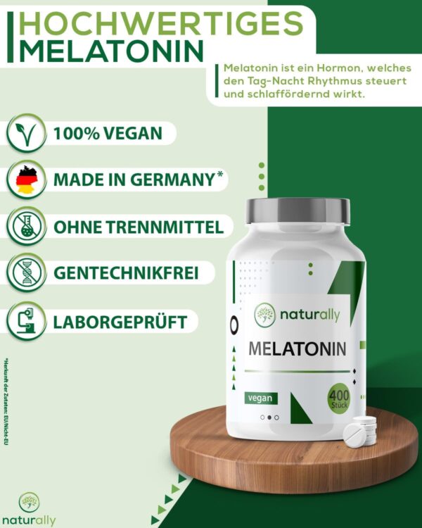 naturally Melatonin Tabletten [400 Stück] – bioaktive 0,5mg Melatonintabletten hochdosiert, vegan, ohne Zusätze, Schlaftabletten – Bild 2
