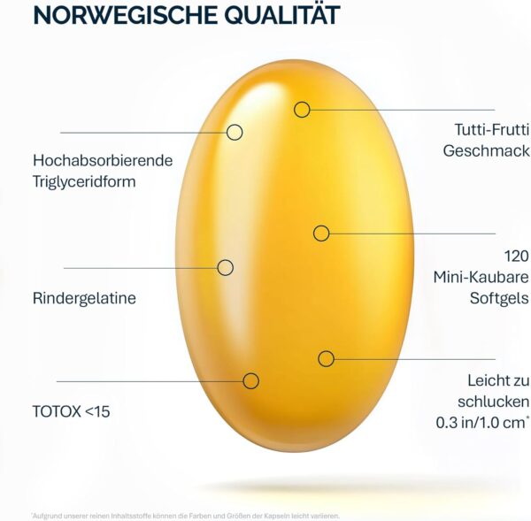 NFO Omega-3 Kids - Leckeres Tutti-Frutti Fischöl zum Kauen | Mit essentiellen Vitaminen | Kinderfreundliche Formel - 120 Kapseln – Bild 4