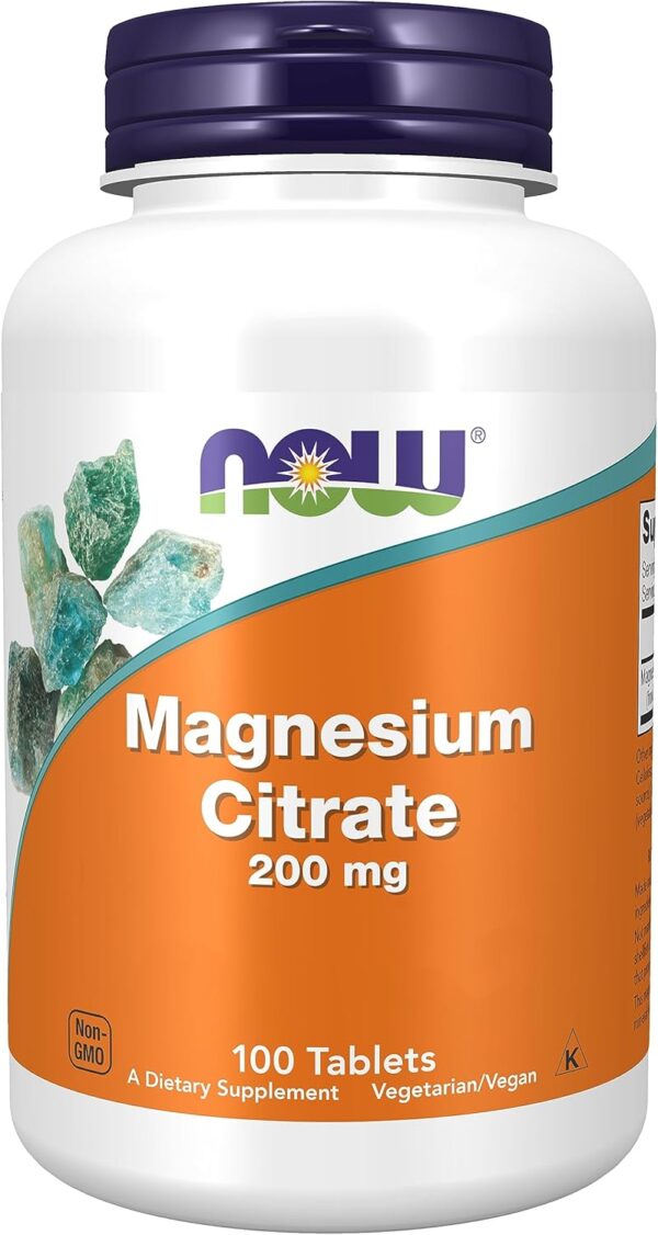Now Foods Magnesium Citrate, 200mg Magnesium, 100 vegane Tabletten, Laborgeprüft, Vegetarisch, Glutenfrei, Sojafrei, Ohne Gentechnik