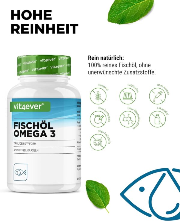 Omega 3 mit 420 Kapseln - 4000 mg Fischöl pro Tag mit EPA & DHA in Triglycerid-Form - Aufwendig gereinigt aus nachhaltigem Fischfang – Bild 3