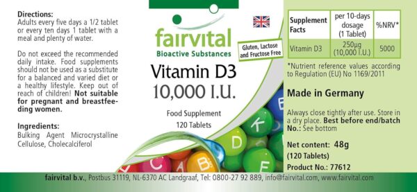 Fairvital | Vitamin D3 10.000 I.E. Depot - 120 Tabletten - HOCHDOSIERT - Cholecalciferol - nur 1 Tablette alle 10 Tage – Bild 3