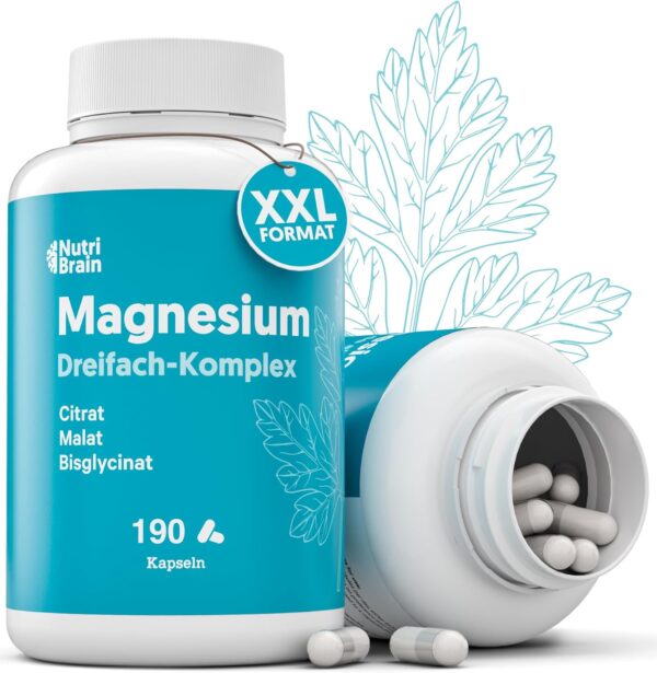 Magnesium 3X Premium: Malat, Bisglycinat und Citrat | Tagesenergie, Schlaf und Umfassende Muskelregeneration | Hochabsorbierende Formel | Verdauungs- und Knochengesundheit | 190 Kapseln