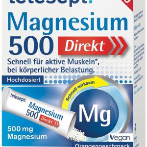 tetesept Magnesium 500 Direkt – Nahrungsergänzungsmittel mit Magnesium Pulver zur Einnahme ohne Wasser - Schnell für aktive Muskeln – 1 x 20 Direkt-Sticks