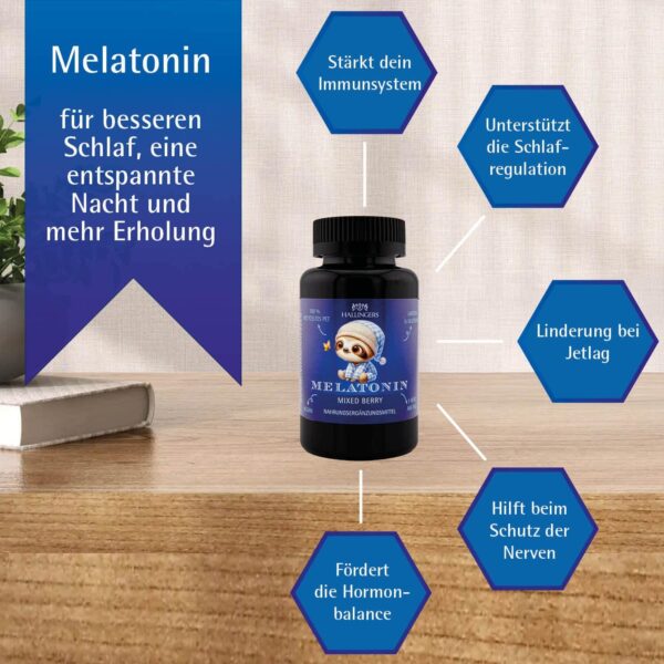 Hallingers Melatonin Kinder - Vitaminherzen Mixed Berry 60 vegane Gummies mit Melatonin hochdosiert, 0,5 mg pro Herz (Dose) - Ostergeschenke Osterkörbchen Ostereier & als Osterdeko | Geburtstag Glückw – Bild 3