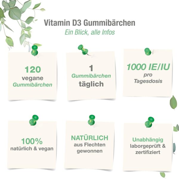Vitabay Vitamin D3 Gummies 1000 IE | 120 vegane Gummibärchen für Kinder mit Orangengeschmack | Ohne Gelatine | Aus Flechten gewonnen | Laborgeprüft & hergestellt aus hochwertigen Rohstoffen – Bild 4