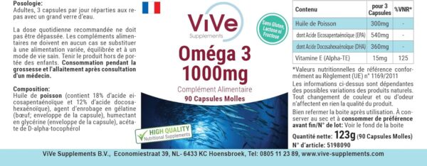 Omega 3 1000mg - 90 Softgels - Omega 3 aus Fischöl - mit EPA, DHA und Vitamin E - Hochdosiert - Qualität aus Deutschland - ViVe Supplements – Bild 4
