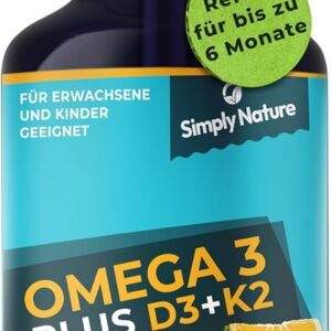 Omega 3 Algenöl PLUS Vitamin D3+K2 MK7 - davon 40% DHA & 20% EPA - mit Orangenöl und Rosmarinextrakt, vegan - Deutsche Qualität - für die ganze Familie