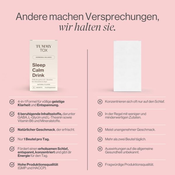 Sleep Calm Drink - Entspannung mit Glycin, L-Theanin, GABA, Magnesium, Vitamin B6 und Mangan - Ohne Melatonin - 30 Beutel für 30 Tage - Tummy Tox – Bild 4