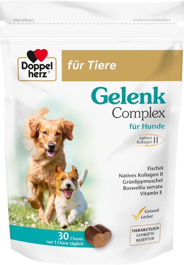 Doppelherz Gelenk Complex für Hunde – Mit essentiellen Omega-3 Fettsäuren + Vitamin E – 30 Chews
