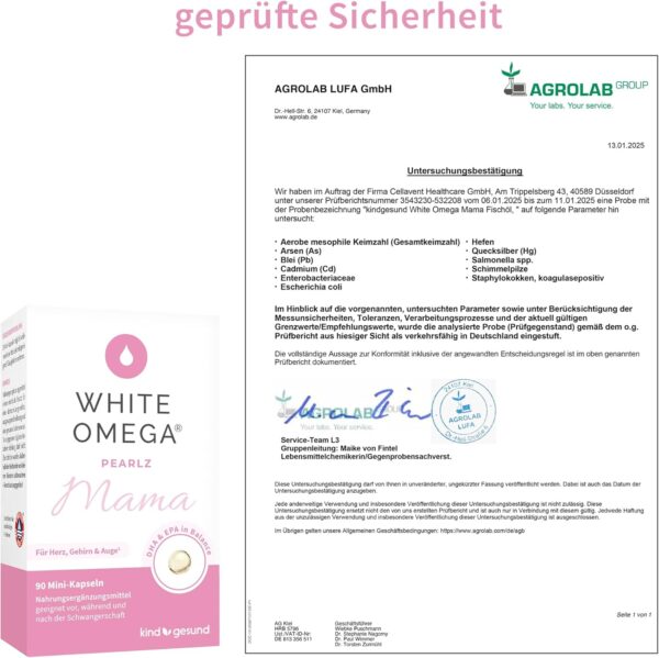 Premium Omega-3 Kapseln – für Mama & Baby – 293 mg DHA und 173 mg EPA – vor, während & nach der Schwangerschaft – sicheres & frisches Omega-3 – einfache Einnahme – 90 Mini-Kapseln – Bild 9