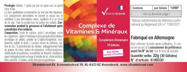 Vitamin & Mineral Komplex - 30 Kapseln ! 1-MONATS-VORRAT ! Multivitamin-Präparat in sicherer Dosierung - Bioverfügbare Supplements aus Deutschland | Vitamintrend® – Bild 4