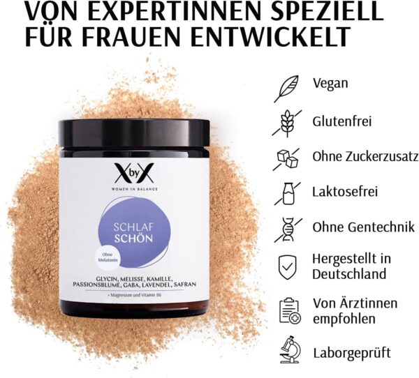 XbyX Schlaf Schön ohne Melatonin 120 g | 40 Portionen | Gut einschlafen und erholt aufwachen | Bioaktive Pflanzenextrakte zur Schlafförderung in Pulverform | Plus Magnesium und B6 | Aus Deutschland – Bild 3