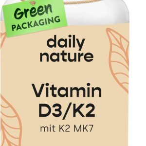 dailynature Vitamin D3 + K2 | 180 Tabletten mit je 5.000 IE D3 hochdosiert + 100 µg K2 | Nahrungsergänzungsmittel - vegetarisch, ohne unerwünschte Zusätze, glutenfrei & laktosefrei | laborgeprüft
