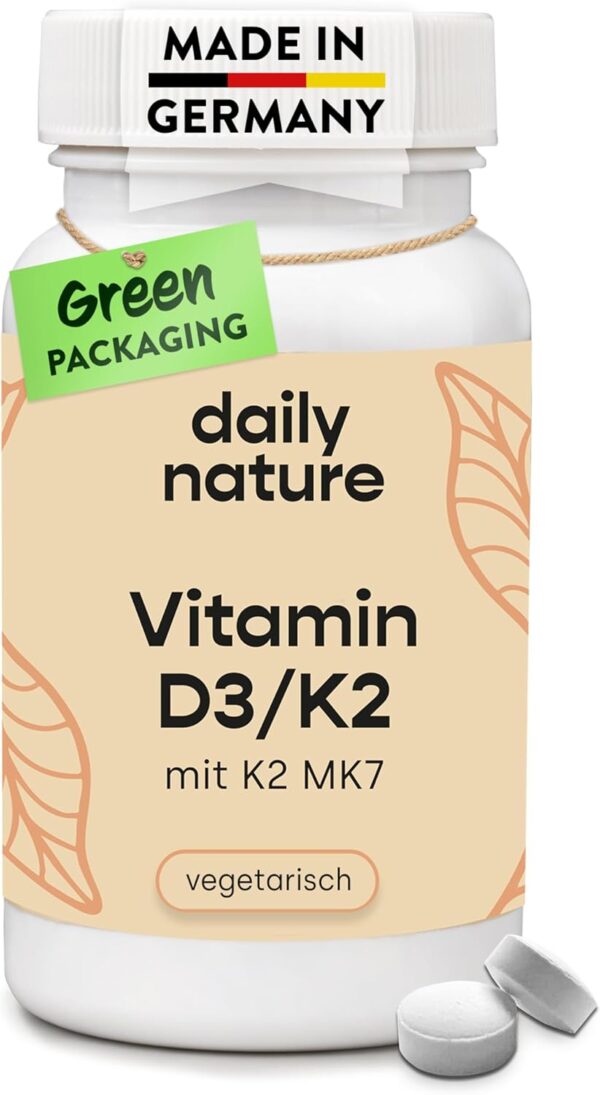 dailynature Vitamin D3 + K2 | 180 Tabletten mit je 5.000 IE D3 hochdosiert + 100 µg K2 | Nahrungsergänzungsmittel - vegetarisch, ohne unerwünschte Zusätze, glutenfrei & laktosefrei | laborgeprüft