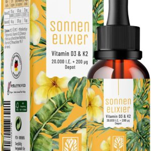 NATURTREU® Vitamin D3 K2 Tropfen hochdosiert & vegan - 20.000 I.E Vitamin D3 + Vitamin K2 MK7 200 mcg pro Dosis (Depot)