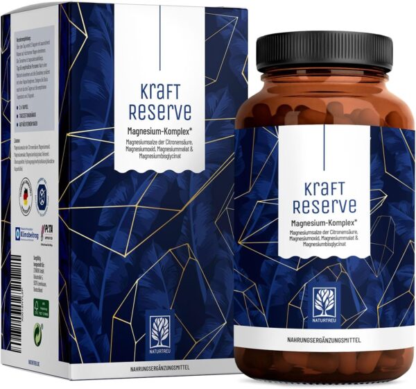 Magnesium Komplex hochdosiert - Komplex mit: Magnesiumcitrat, Bisglycinat, Magnesium Malat und Magnesiumoxid - Vegan - 180 Kapseln