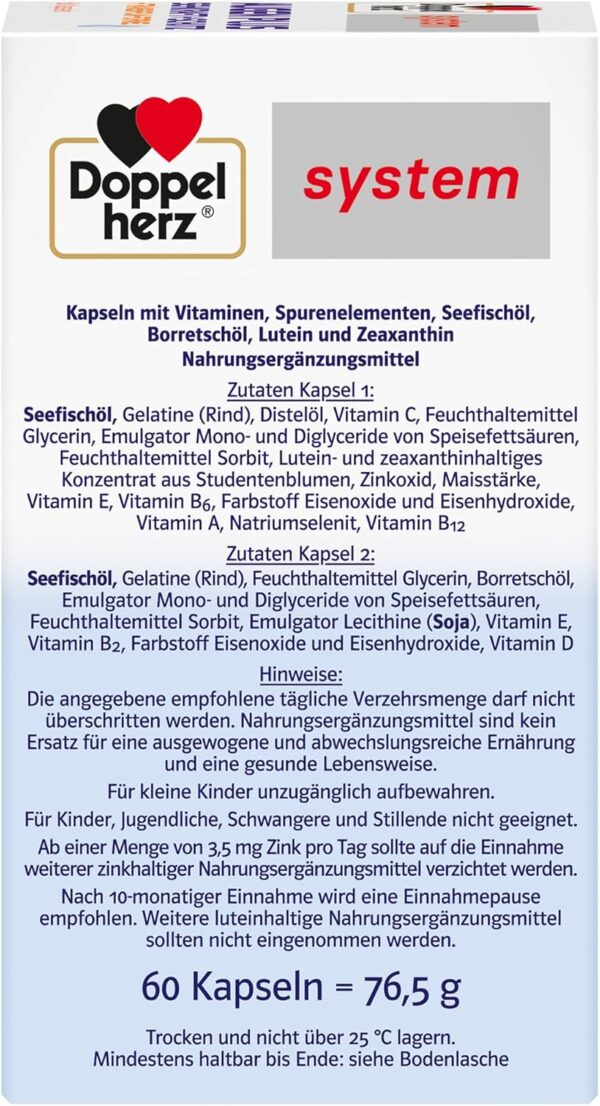 Doppelherz system AUGEN PLUS SEHKRAFT + SCHUTZ – Mit Vitamin A und der Omega-3 Fettsäure DHA als Beitrag für den Erhalt der normalen Sehkraft – 60 Kapseln – Bild 7