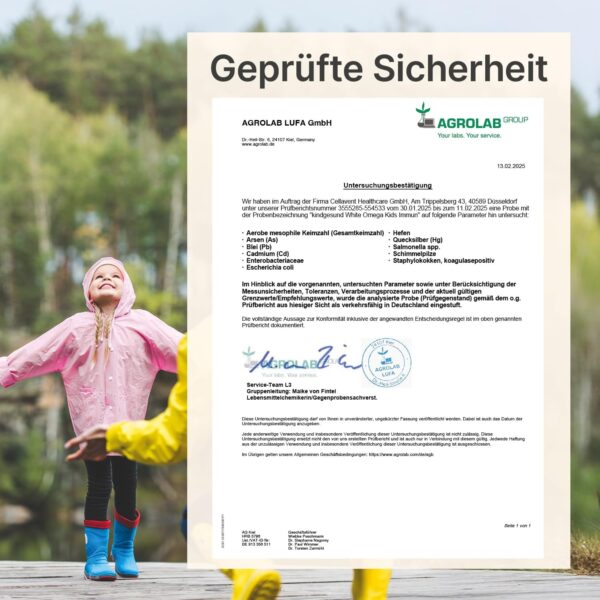 Vitamine für Kinder – für das Immunsystem – zuckerfrei – Omega-3, Vitamin C, D3+K2, Selen, Zink – 90 Mini-Kapseln (1 Monat) – Bild 9