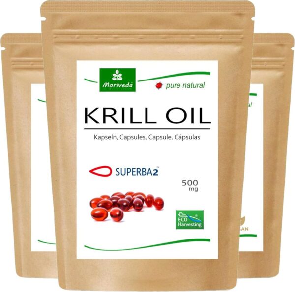 Superba Premium Krillöl Softgel Caps - mit revolutionärem Omega 3 Öl - verestertem Astaxanthin, Antioxidantien & Vitaminen - Herz Immunsystem Gedächtnis - 180 Kapseln von MoriVeda – Bild 2