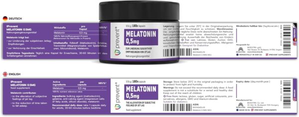Iprevent - Melatonin 0,5 mg - 180 Kapseln - Laktose und gluten frei - 0,5mg pro kapseln - Nahrungsergänzungsmittel für Schlaf – Bild 3