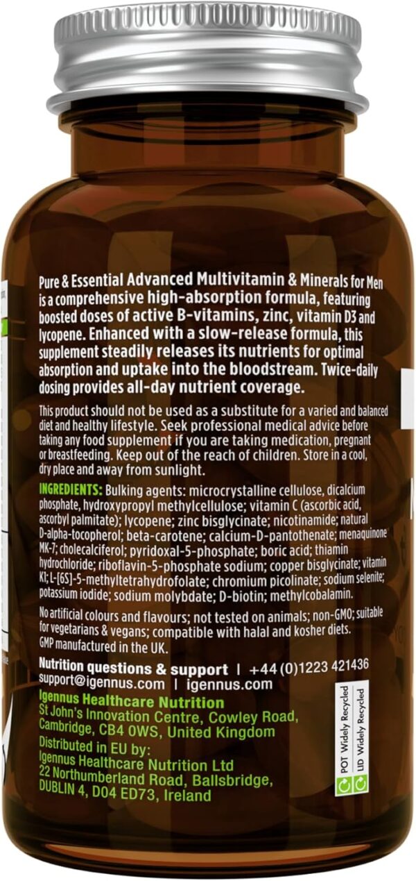 Advanced Multivitamin Tabletten für Männer, 21 Vitamine & Mineralien, angereichert mit Lycopin, Vitamin D, methyliertem B6 und B12 für Energie, Langzeitformel, 180 Tabletten, von Igennus – Bild 8