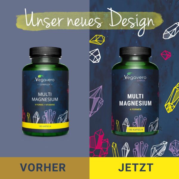 Magnesium Komplex Vegavero® | Mit 4 bioaktiven Formen: Bisglycinat, Taurat, Malat & Citrat | 375 mg & elementar | Vegan & Ohne Zusätze | 180 Kapseln – Bild 2
