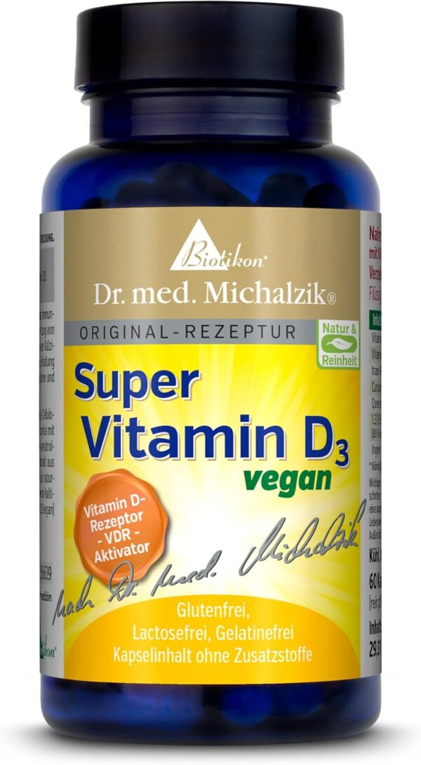 VEGANES Super Vitamin D3 Dr. med. Michalzik - NEUARTIGSTE Vitamin-D-Rezeptur mit Curcuma + Resveratrol + Quercetin - ohne Zusatzstoffe - von BIOTIKON®